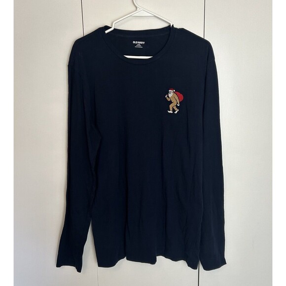 Old Navy Soft Washed Shirt Mens L Tall Blue Embroidered Big Foot Santa Hat - Picture 2 of 5